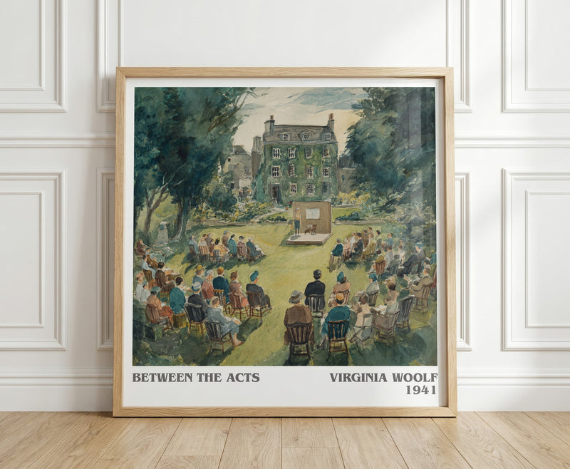 Between the Acts literary print in frame leaning in hallway – non fiction wall art