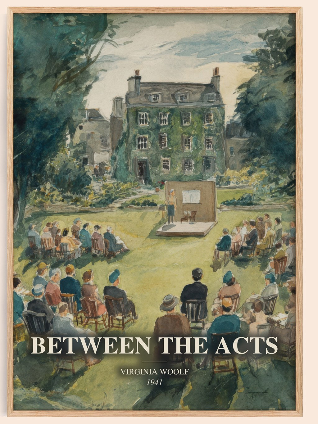 Between The Acts watercolour book poster by Virginia Woolf – framed literary art print