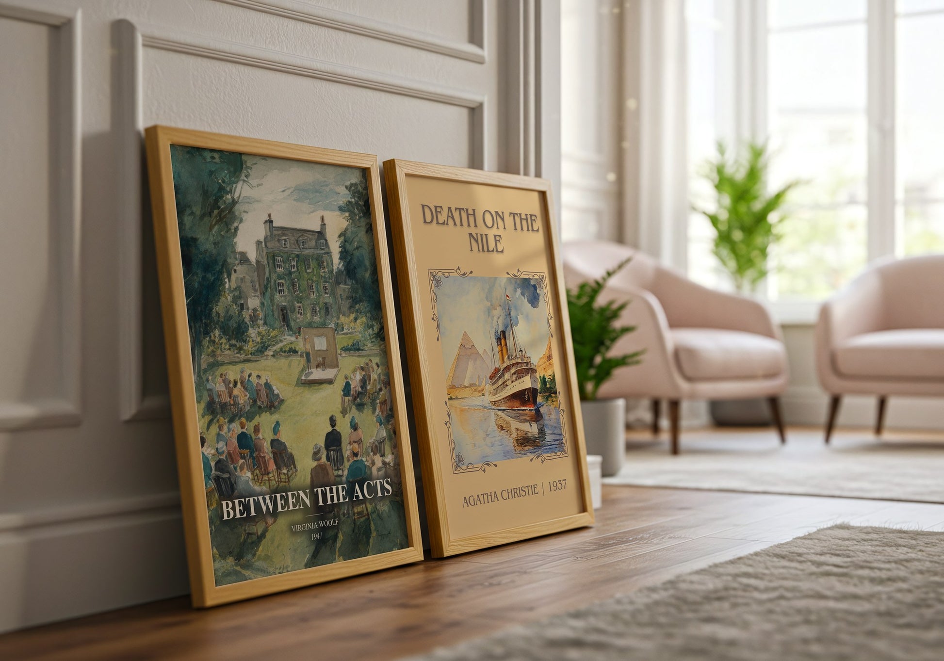 Between The Acts watercolour print framed by window – literary home decor