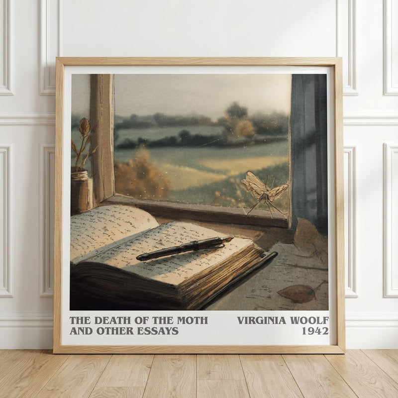 The Death of the Moth and Other Essays literary print in frame leaning in hallway – classic literature wall art