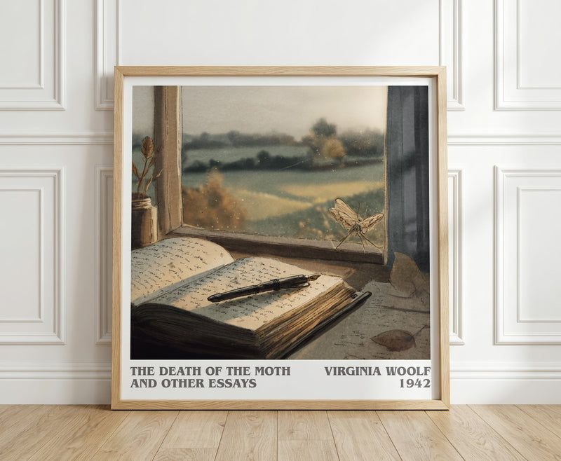 The Death of the Moth and Other Essays literary print in frame leaning in hallway – classic literature wall art