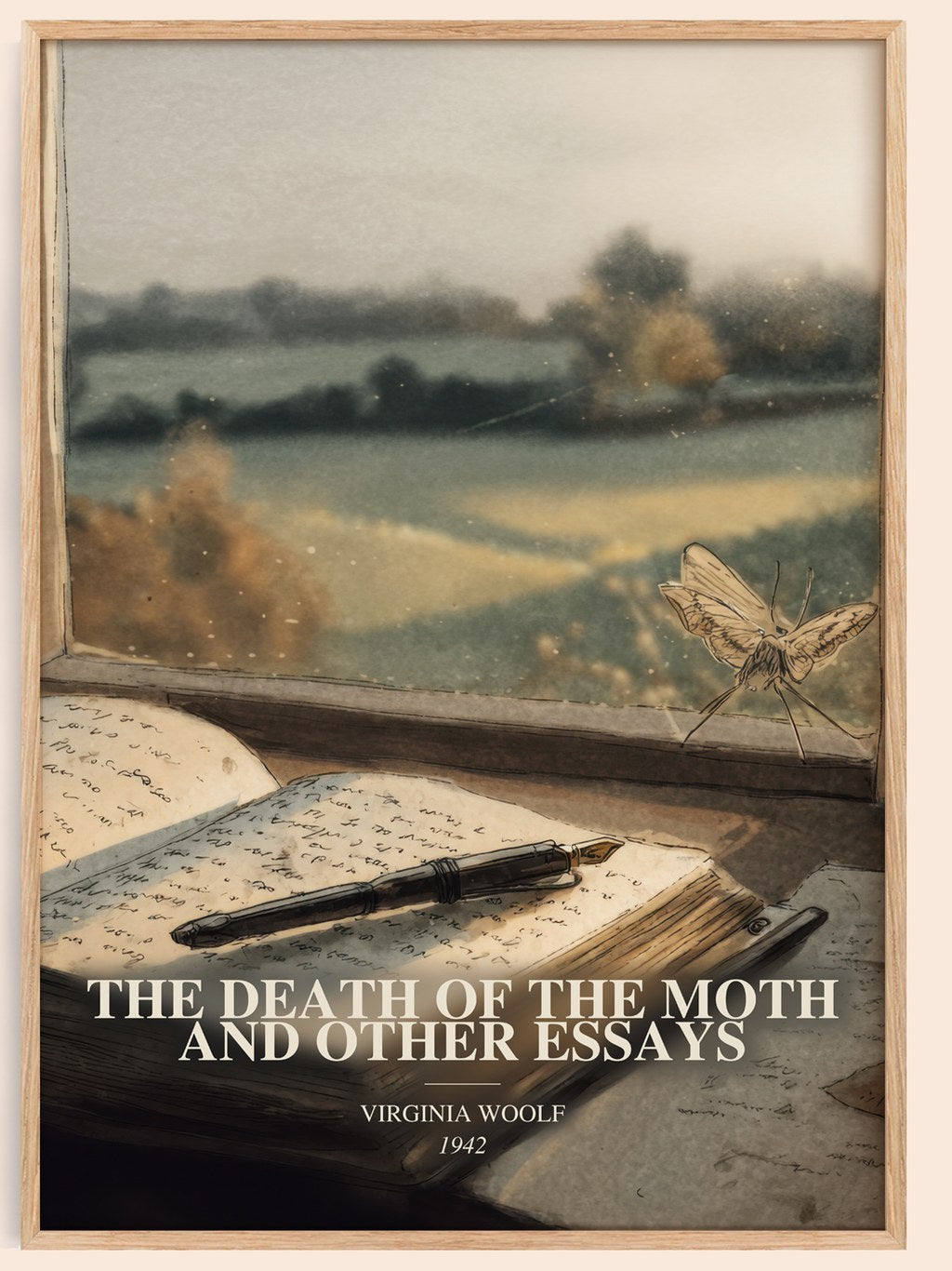 The Death Of The Moth And Other Essays watercolour book poster by Virginia Woolf – framed literary art print