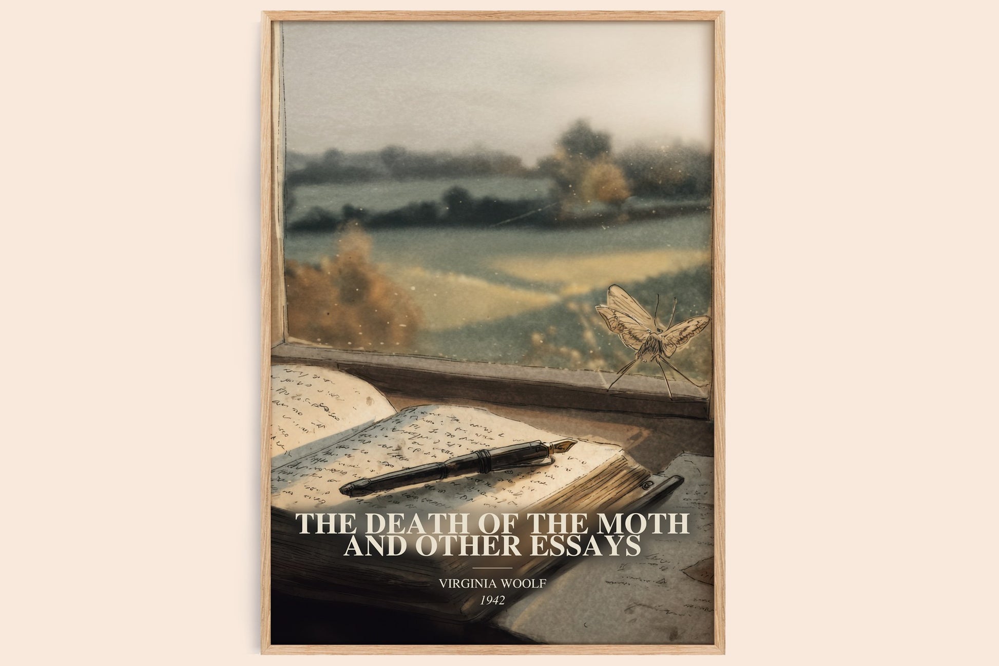 The Death Of The Moth And Other Essays watercolour book poster by Virginia Woolf – framed literary art print