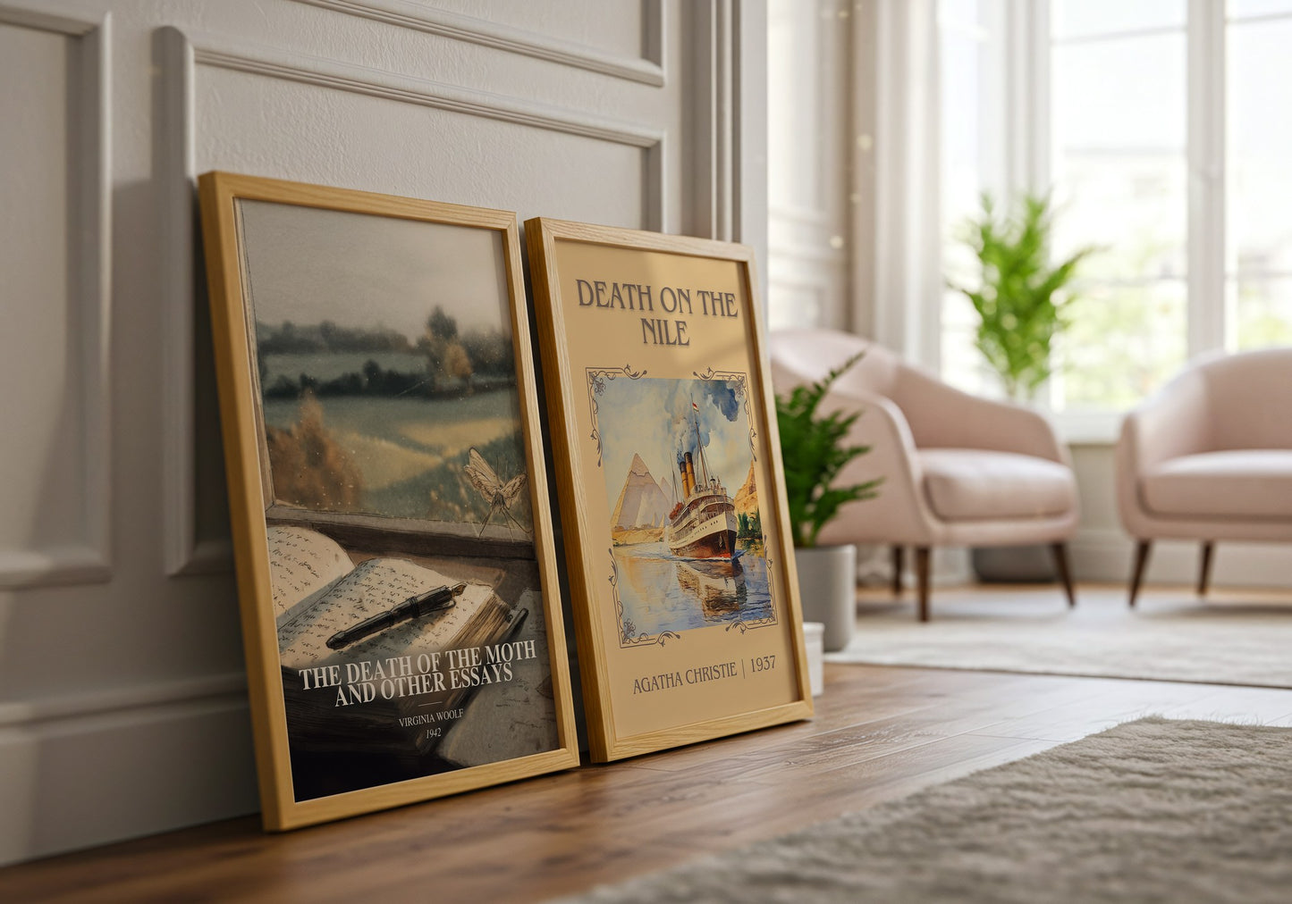 The Death Of The Moth And Other Essays watercolour print framed by window – literary home decor