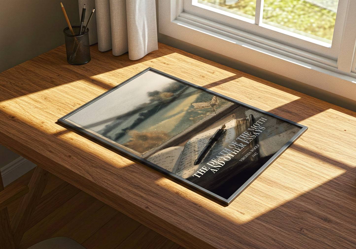 The Death Of The Moth And Other Essays watercolour book poster framed on wall – non fiction wall art