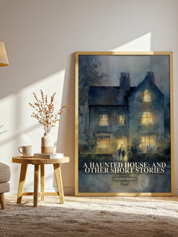 A Haunted House: And Other Short Stories watercolour print in frame leaning in hallway – literary fiction wall art