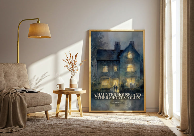 A Haunted House: And Other Short Stories watercolour print in frame leaning in hallway – literary fiction wall art
