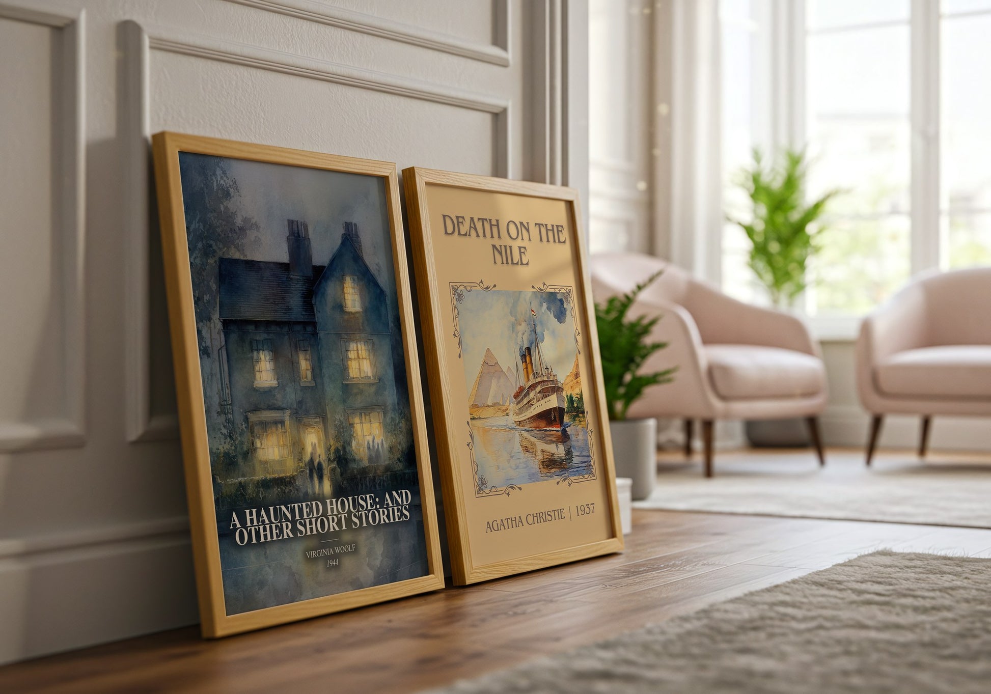 A Haunted House: And Other Short Stories watercolour print framed by window – literary home decor