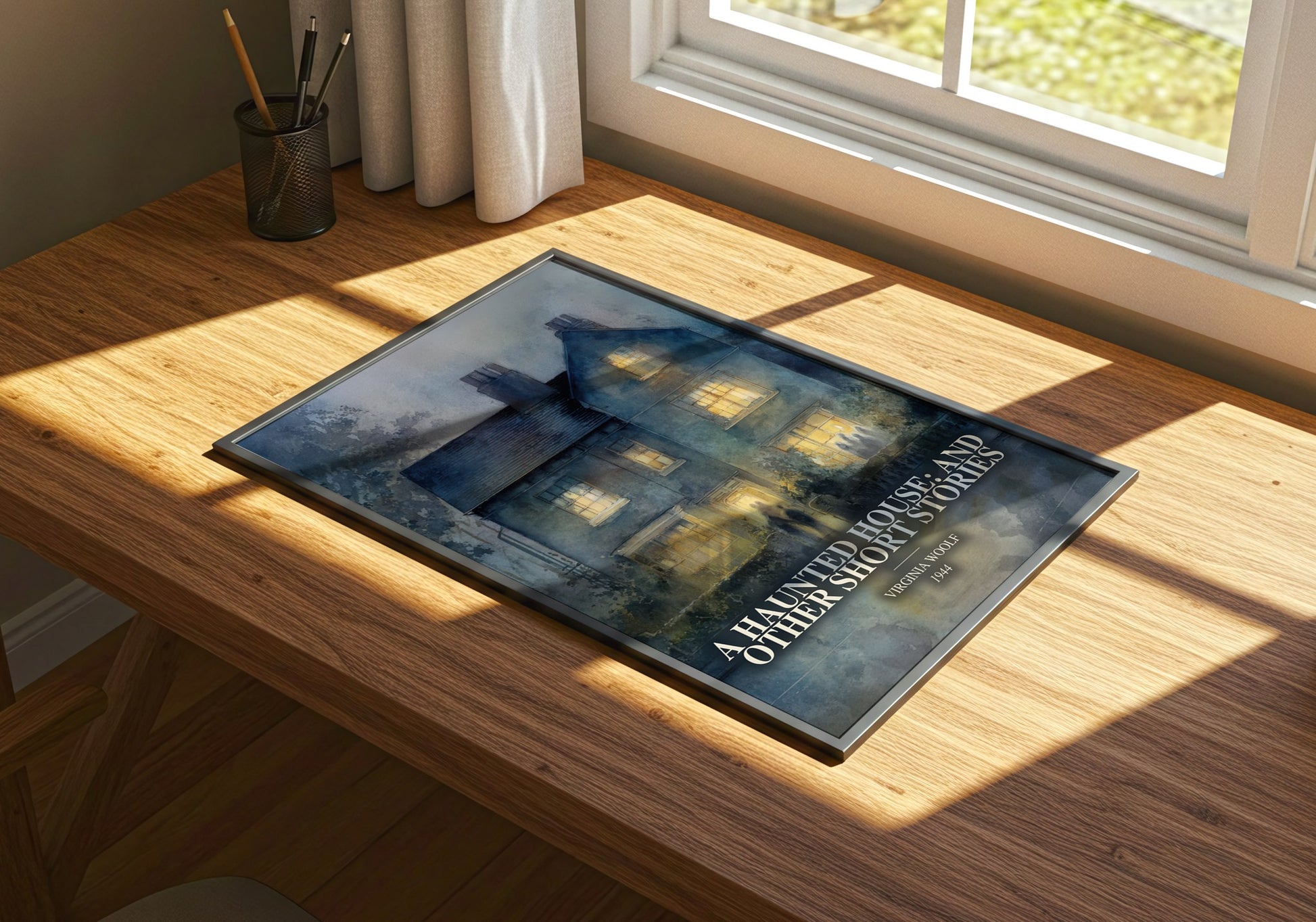 A Haunted House: And Other Short Stories watercolour book poster framed on wall – literary fiction wall art