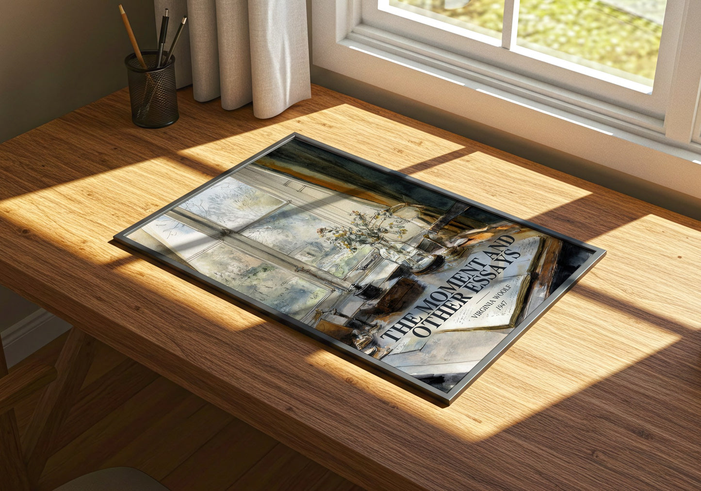 The Moment And Other Essays watercolour book poster framed on wall – non fiction wall art