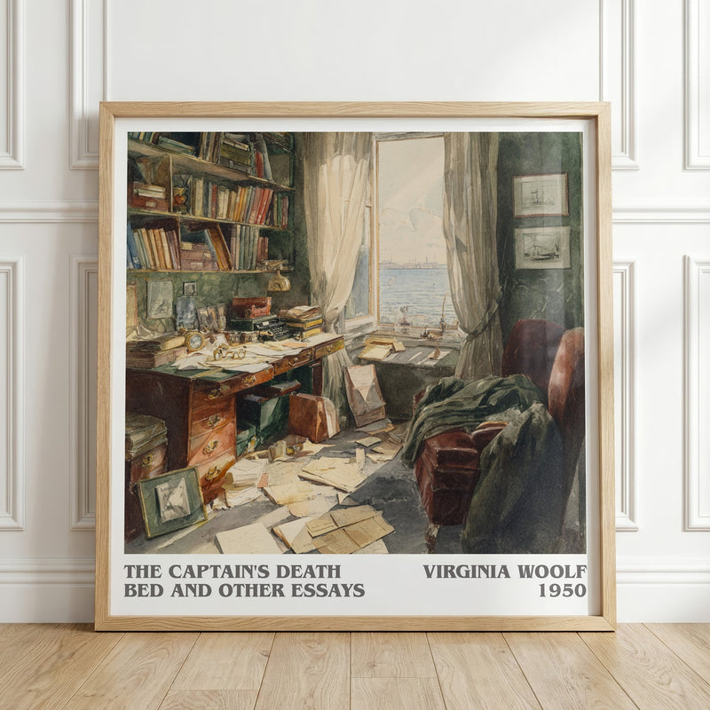 The Captain's Death Bed, and Other Essays literary print in frame leaning in hallway – non fiction wall art