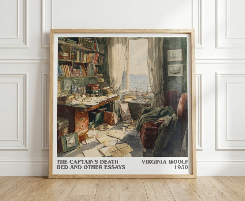 The Captain's Death Bed, and Other Essays literary print in frame leaning in hallway – non fiction wall art