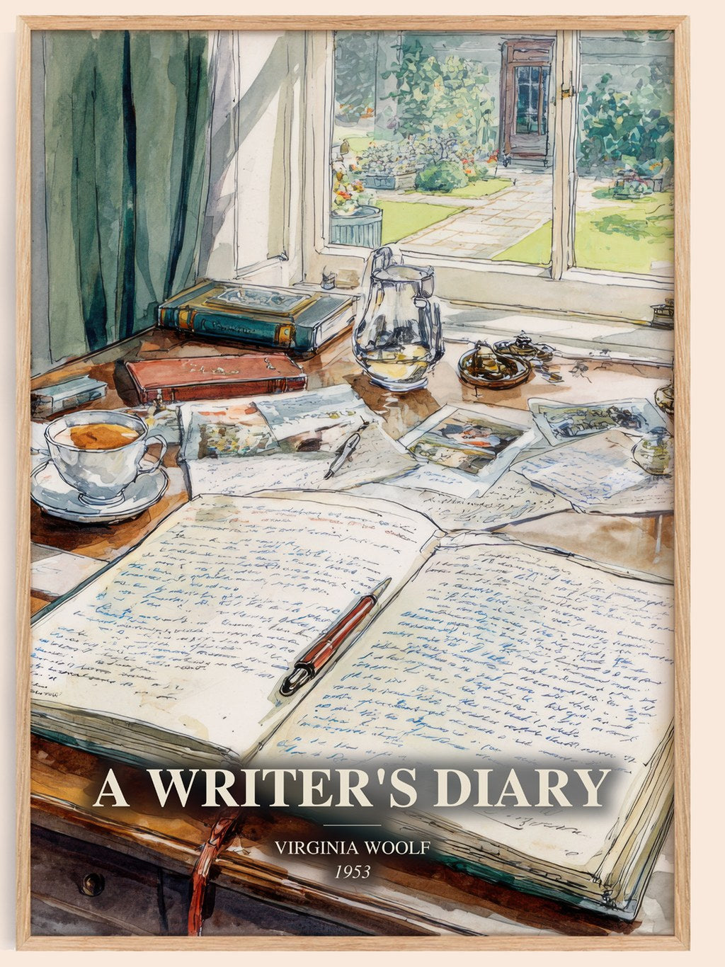 A Writer'S Diary watercolour book poster by Virginia Woolf – framed literary art print
