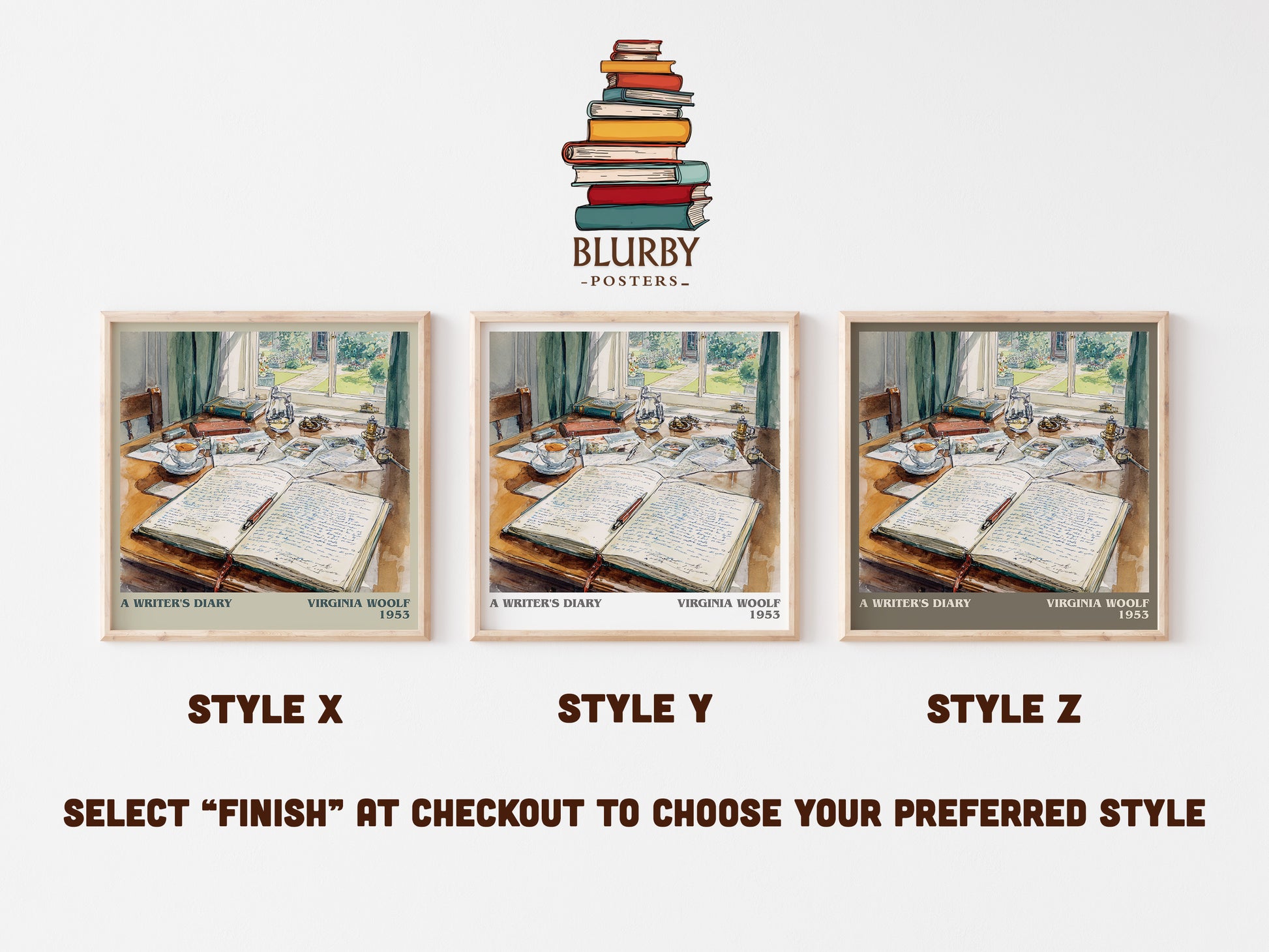 A Writer's Diary literary art print colour and style options – Virginia Woolf book art
