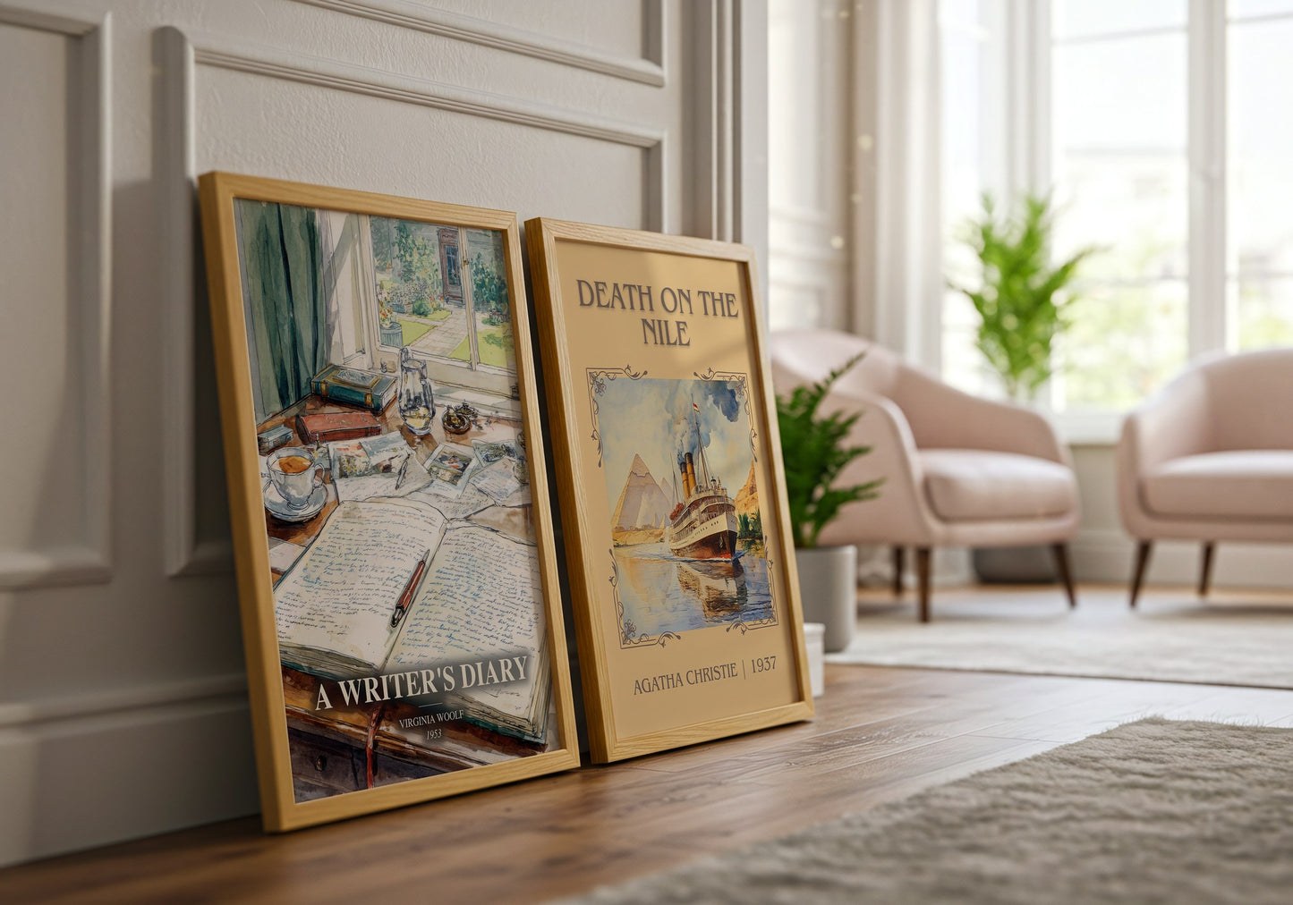 A Writer'S Diary watercolour print framed by window – literary home decor