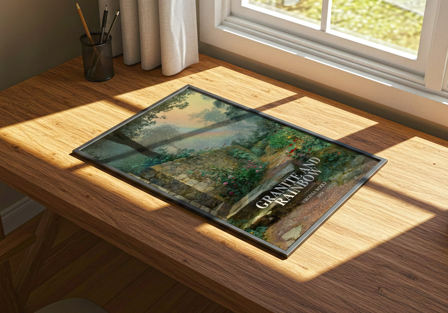 Granite And Rainbow watercolour book poster framed on wall – non fiction wall art
