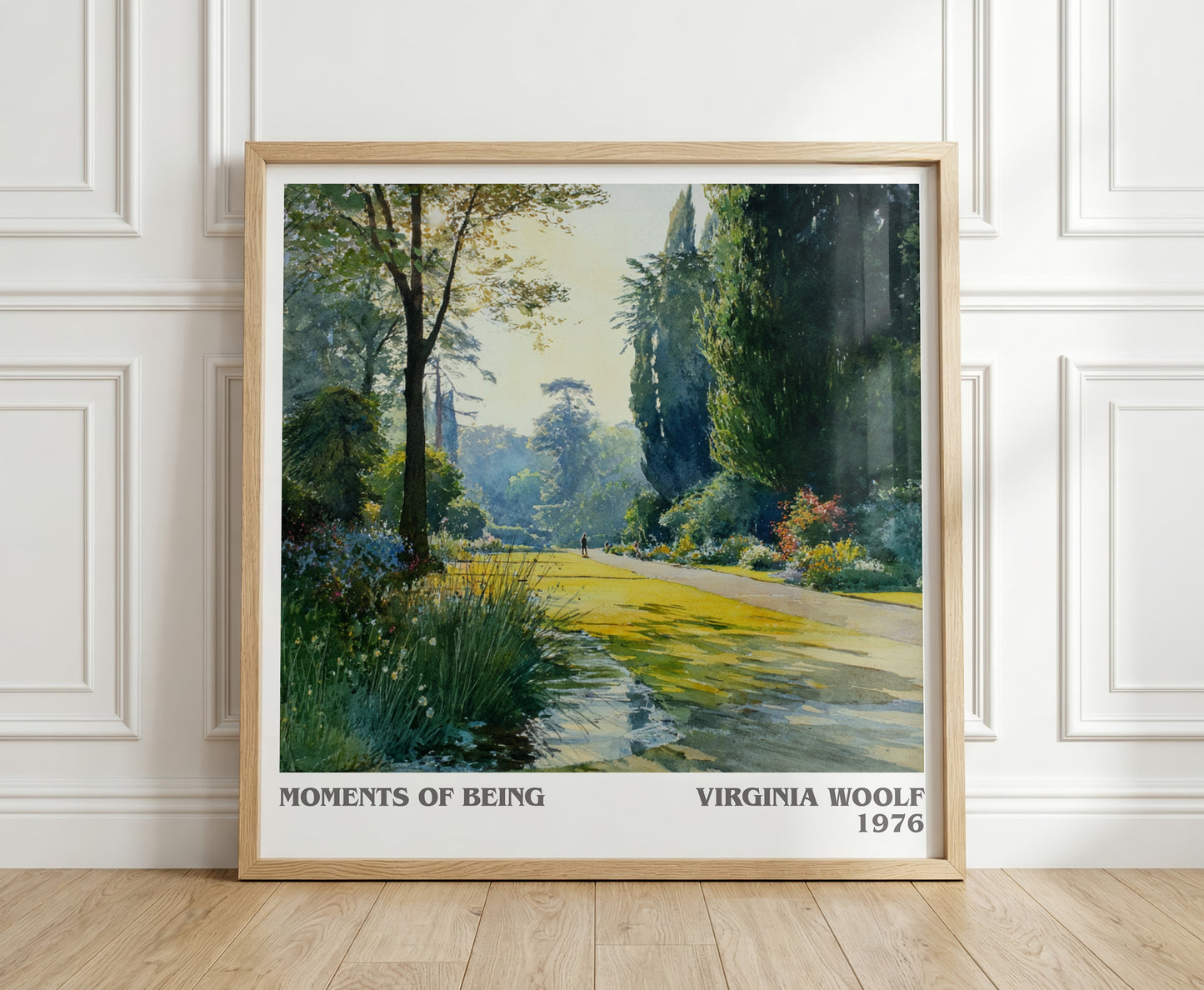 Moments of Being literary print in frame leaning in hallway – non fiction wall art