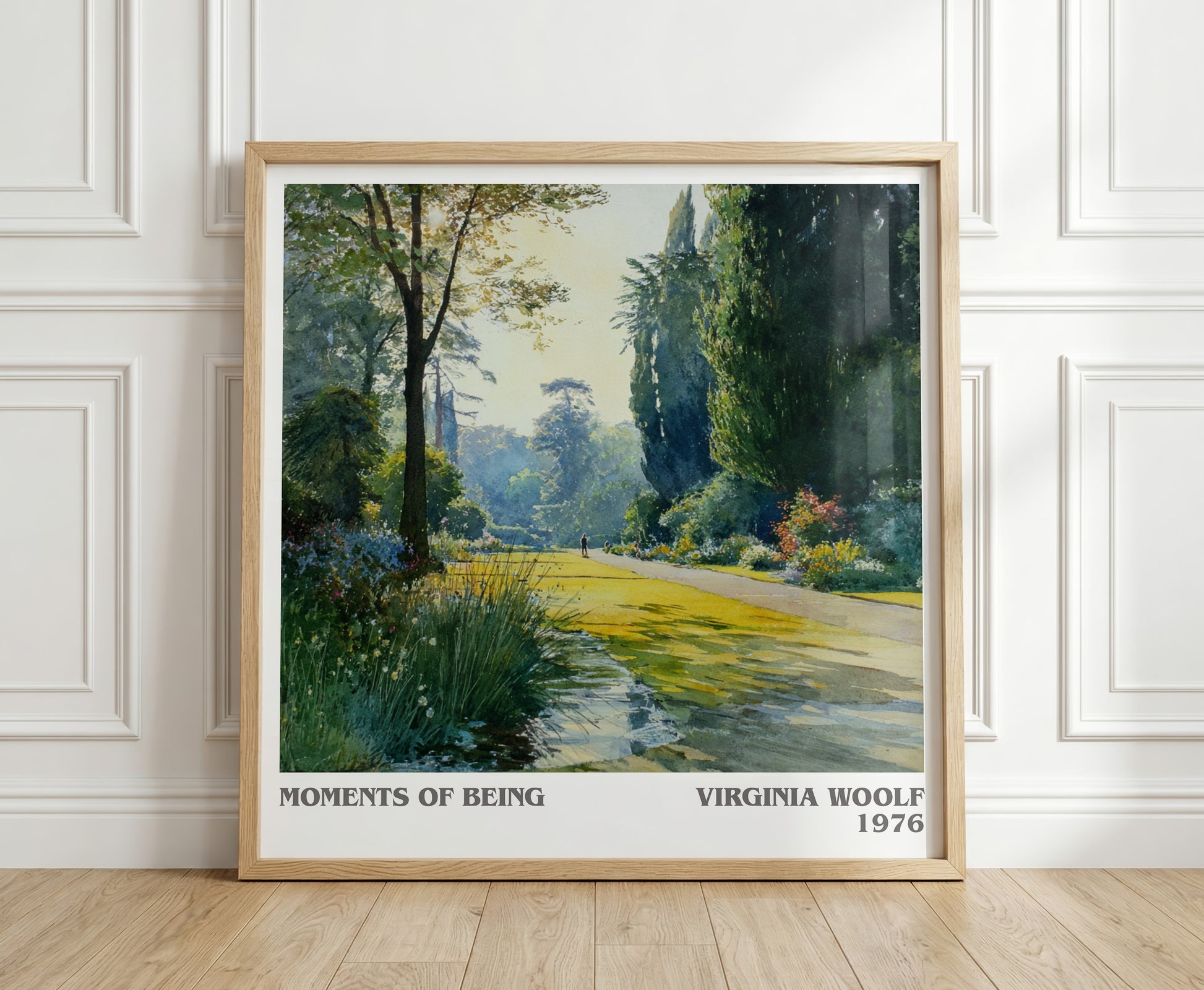 Moments of Being literary print in frame leaning in hallway – non fiction wall art