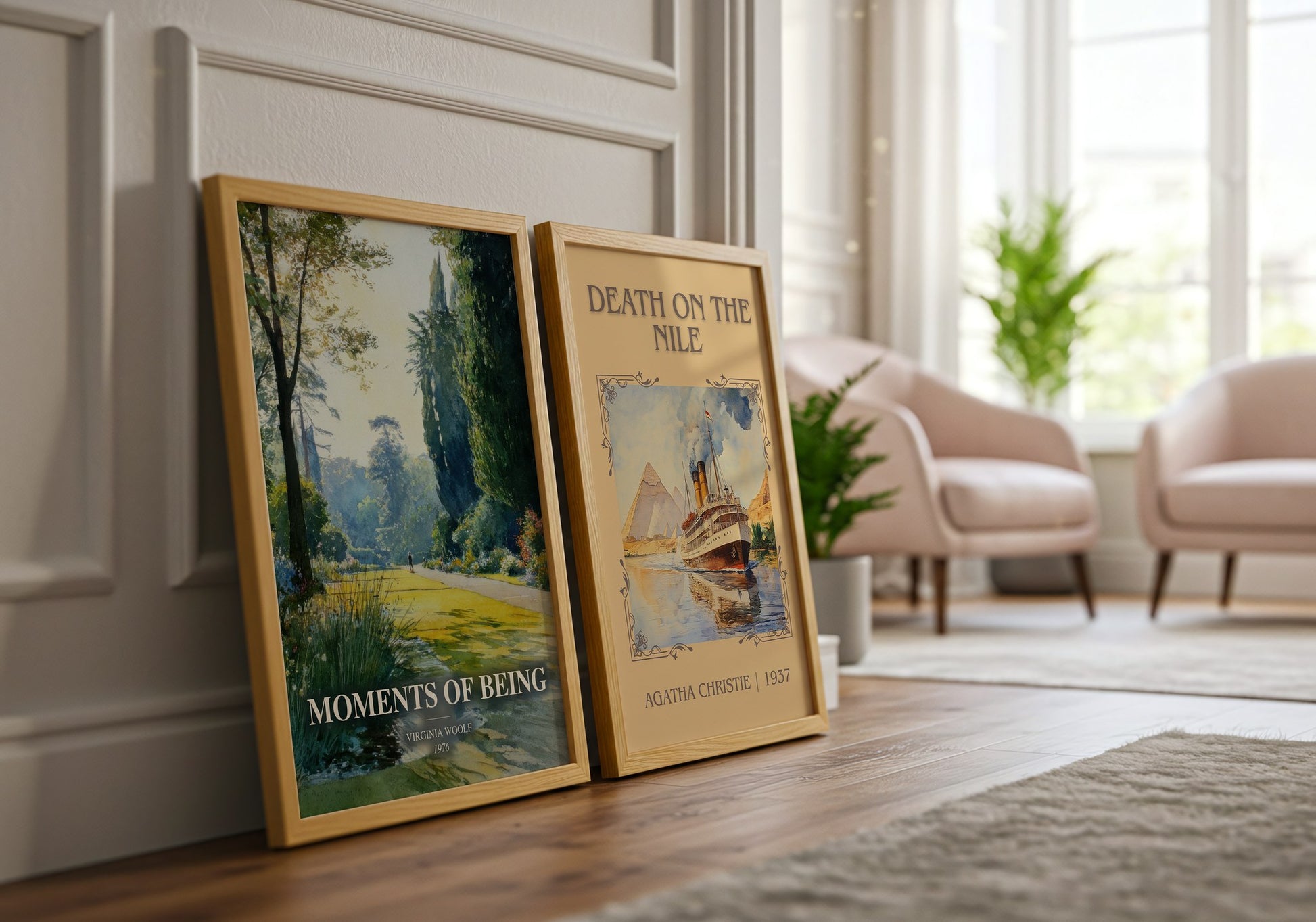 Moments Of Being watercolour print framed by window – literary home decor