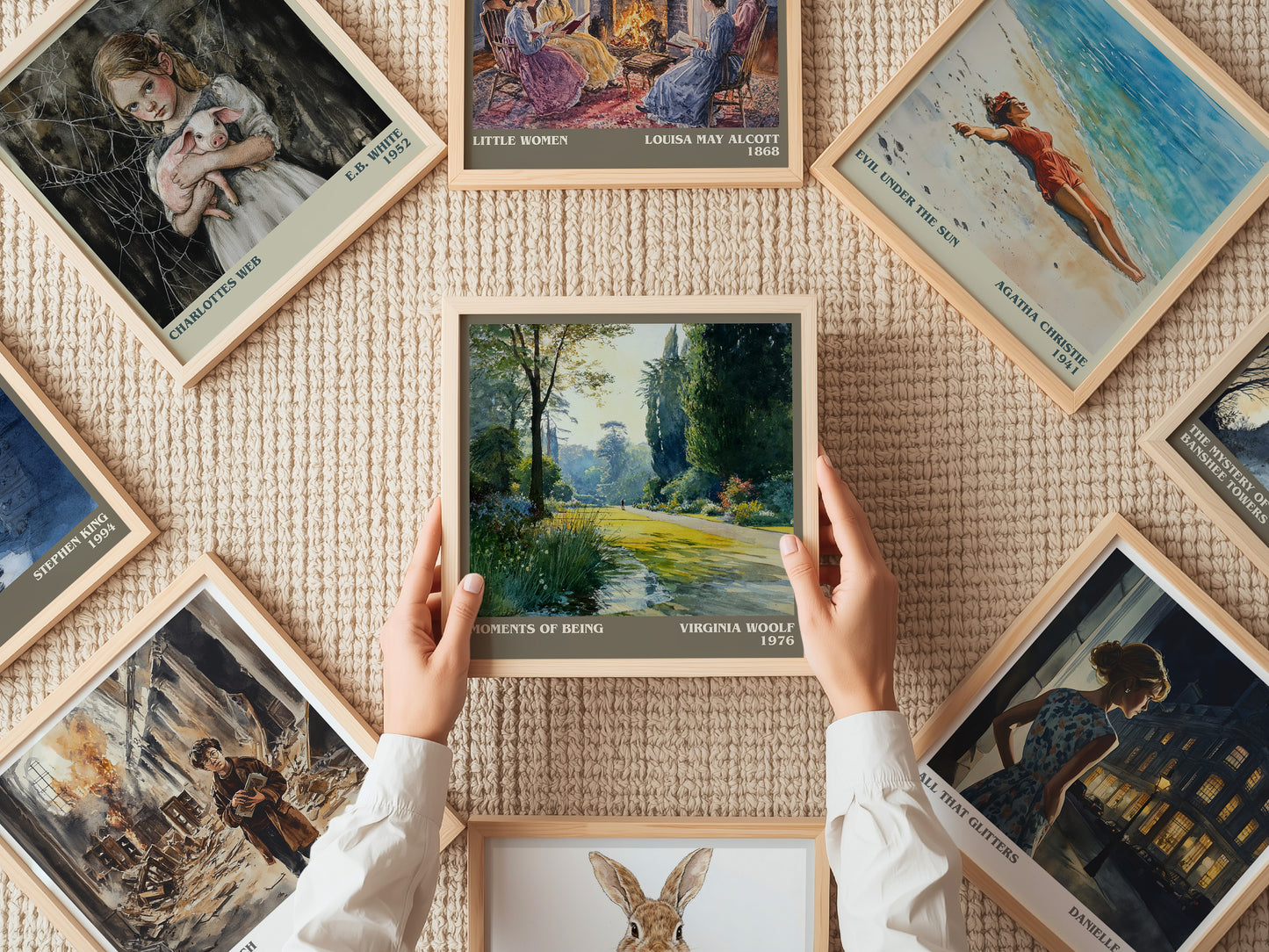 Moments of Being literary print on bookshelf – Virginia Woolf fan gift
