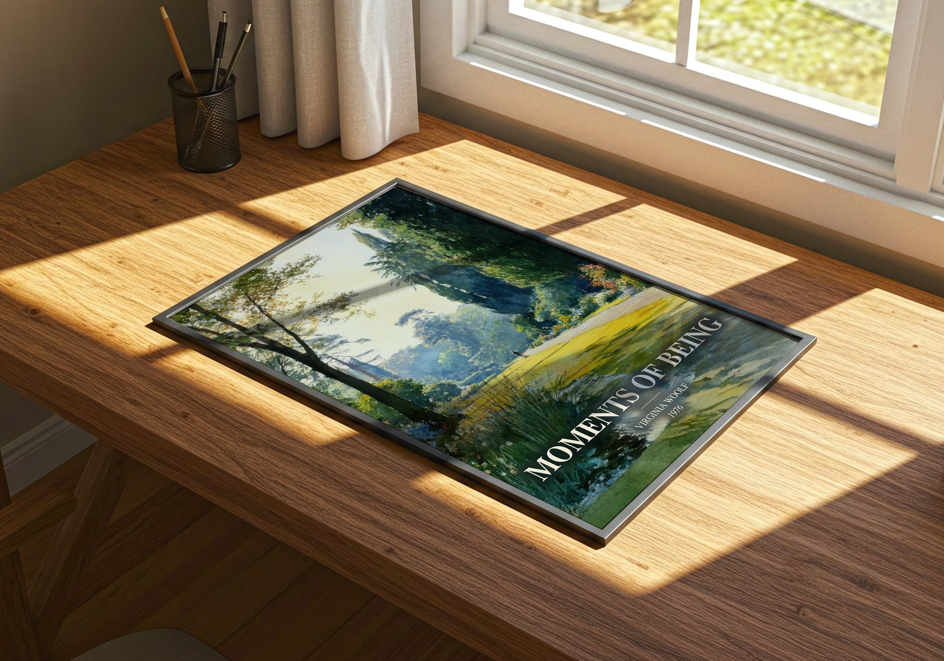 Moments Of Being watercolour book poster framed on wall – memoir wall art