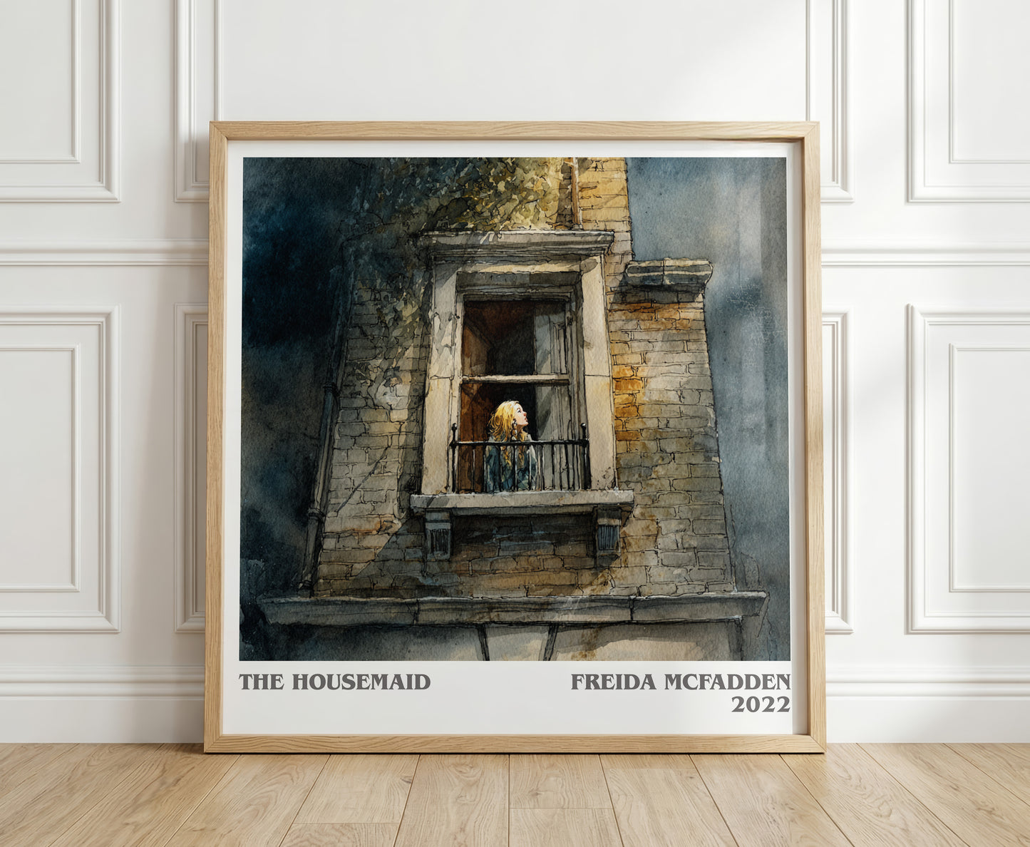 The Housemaid literary print in frame leaning in hallway – non fiction wall art