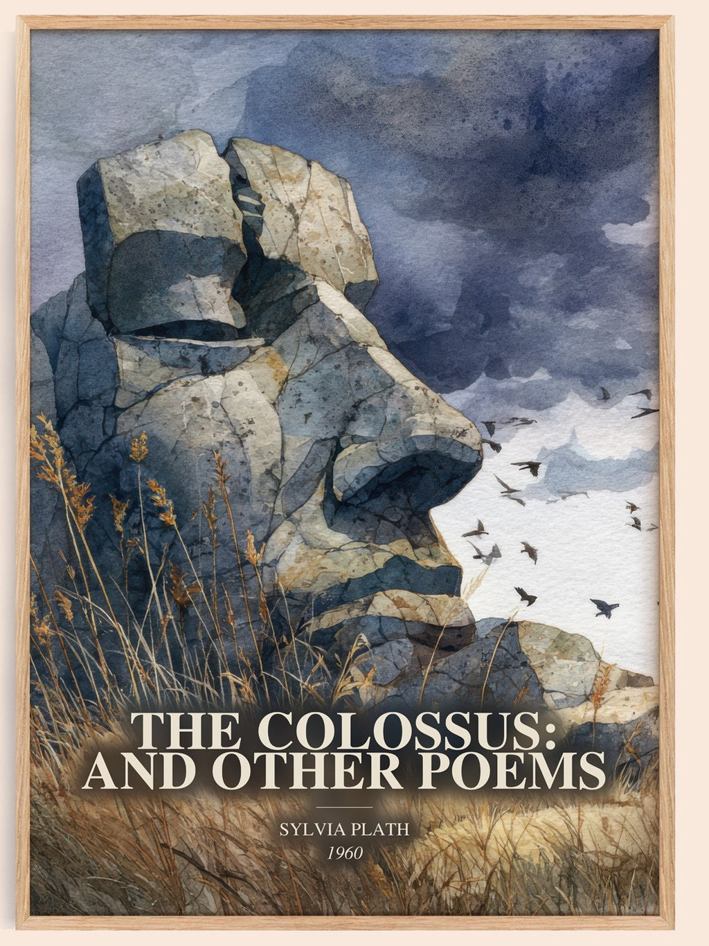 The Colossus: And Other Poems watercolour book poster by Sylvia Plath – framed literary art print