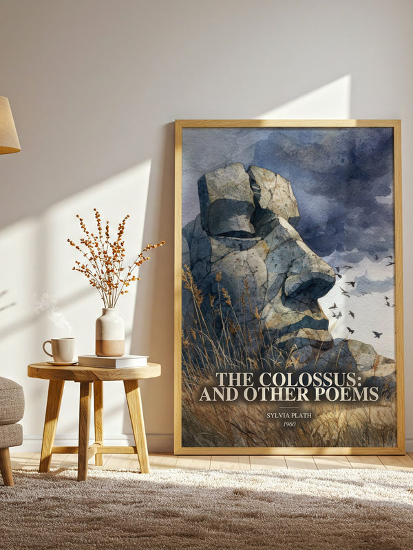 The Colossus: And Other Poems watercolour print in frame leaning in hallway – poetry wall art