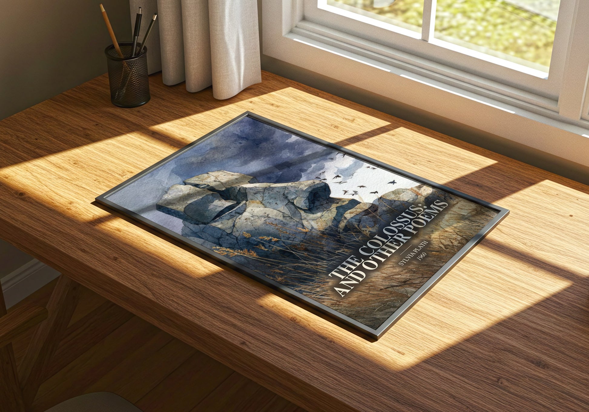 The Colossus: And Other Poems watercolour book poster framed on wall – poetry wall art