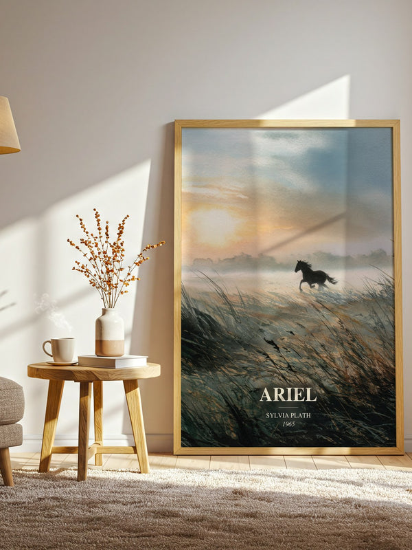 Ariel watercolour print in frame leaning in hallway – poetry wall art