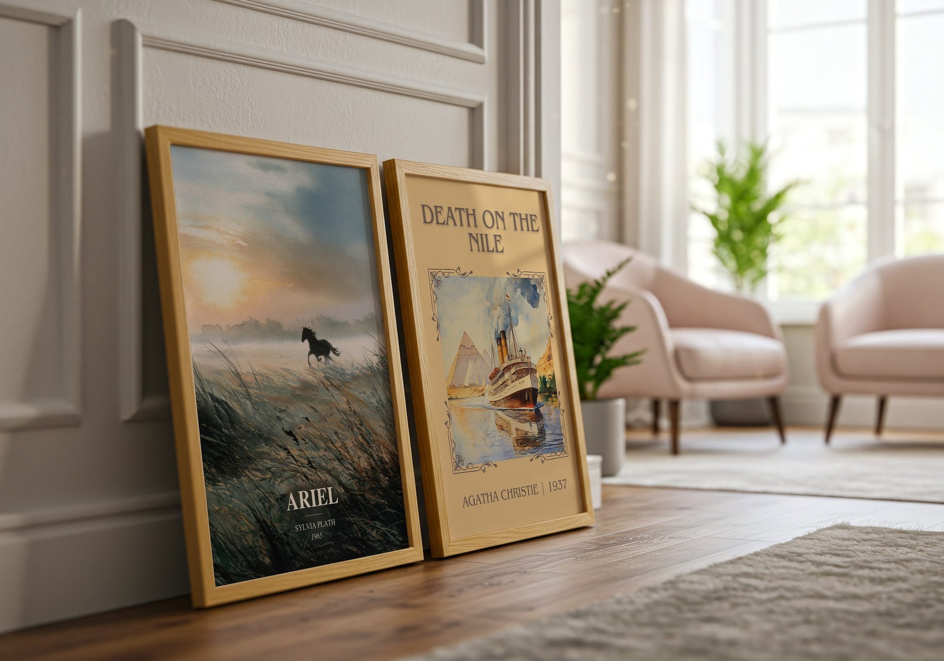 Ariel watercolour print framed by window – literary home decor