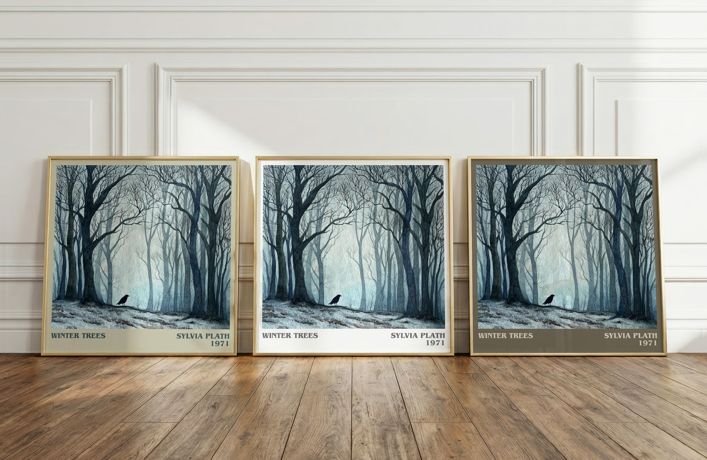 Winter Trees literary print framed by window – literary home decor