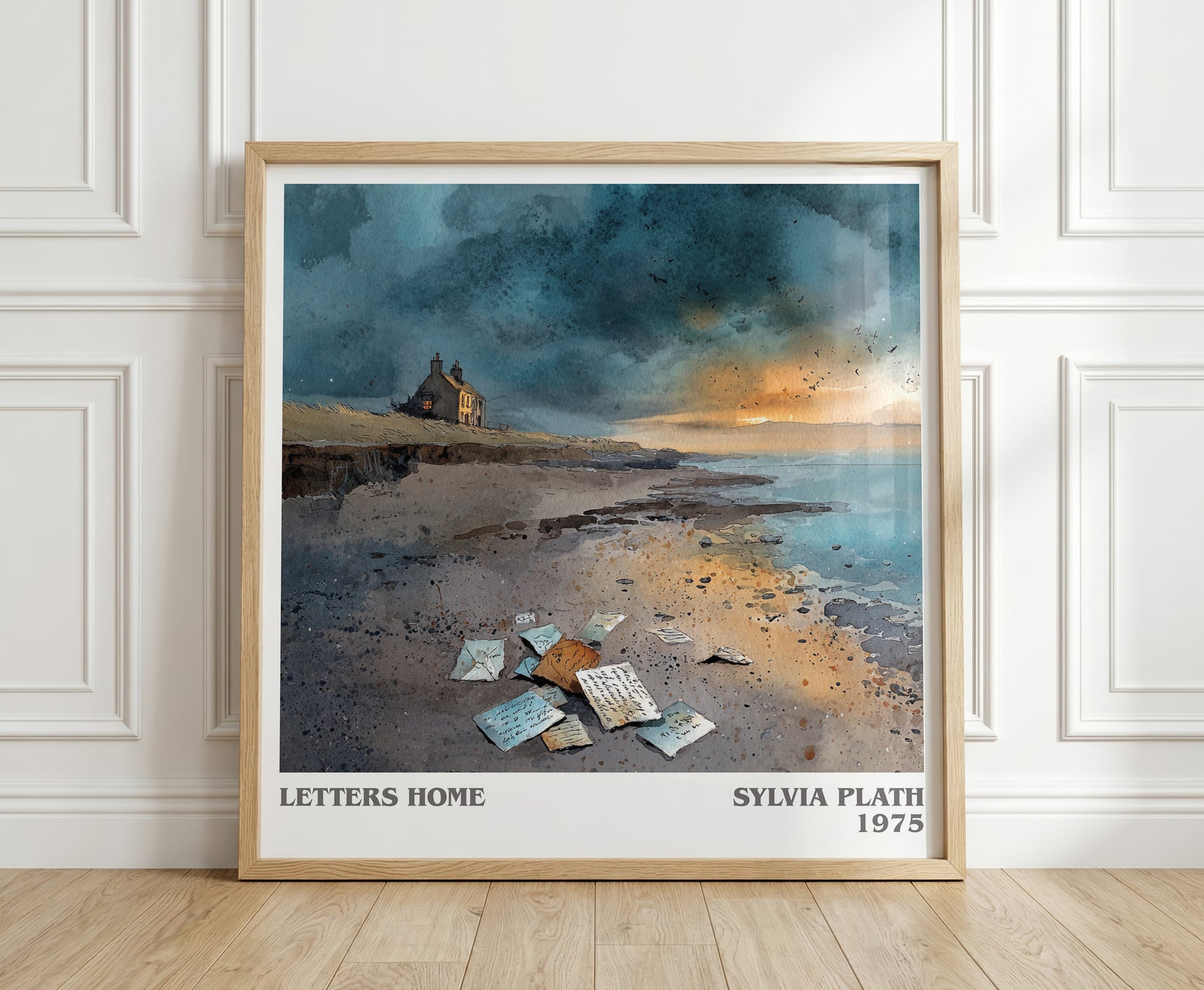 Letters Home literary print in frame leaning in hallway – poetry wall art