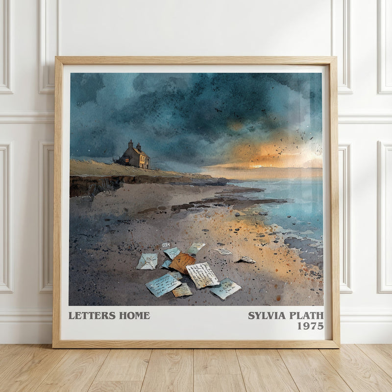 Letters Home literary print in frame leaning in hallway – poetry wall art