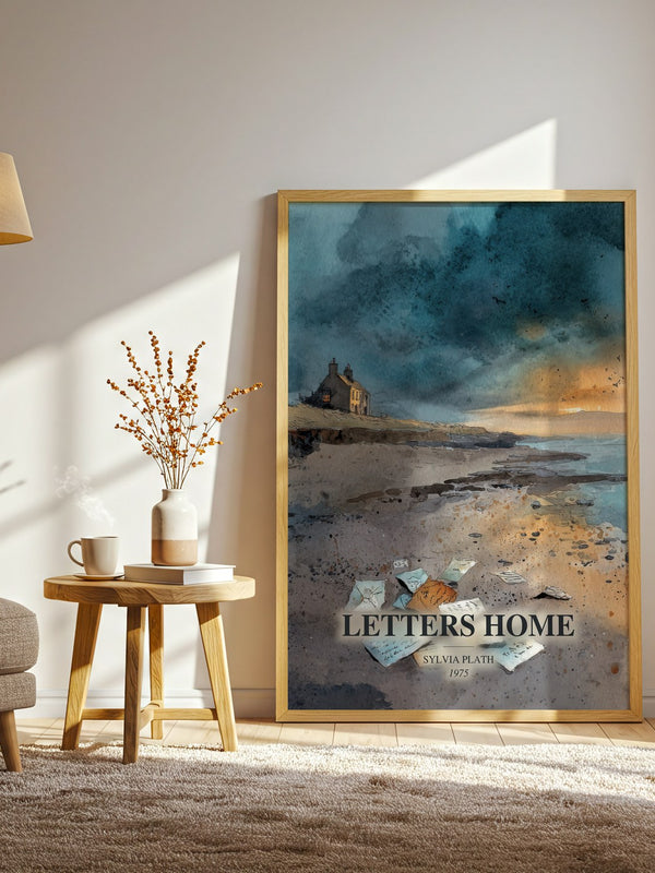 Letters Home watercolour print in frame leaning in hallway – memoir wall art