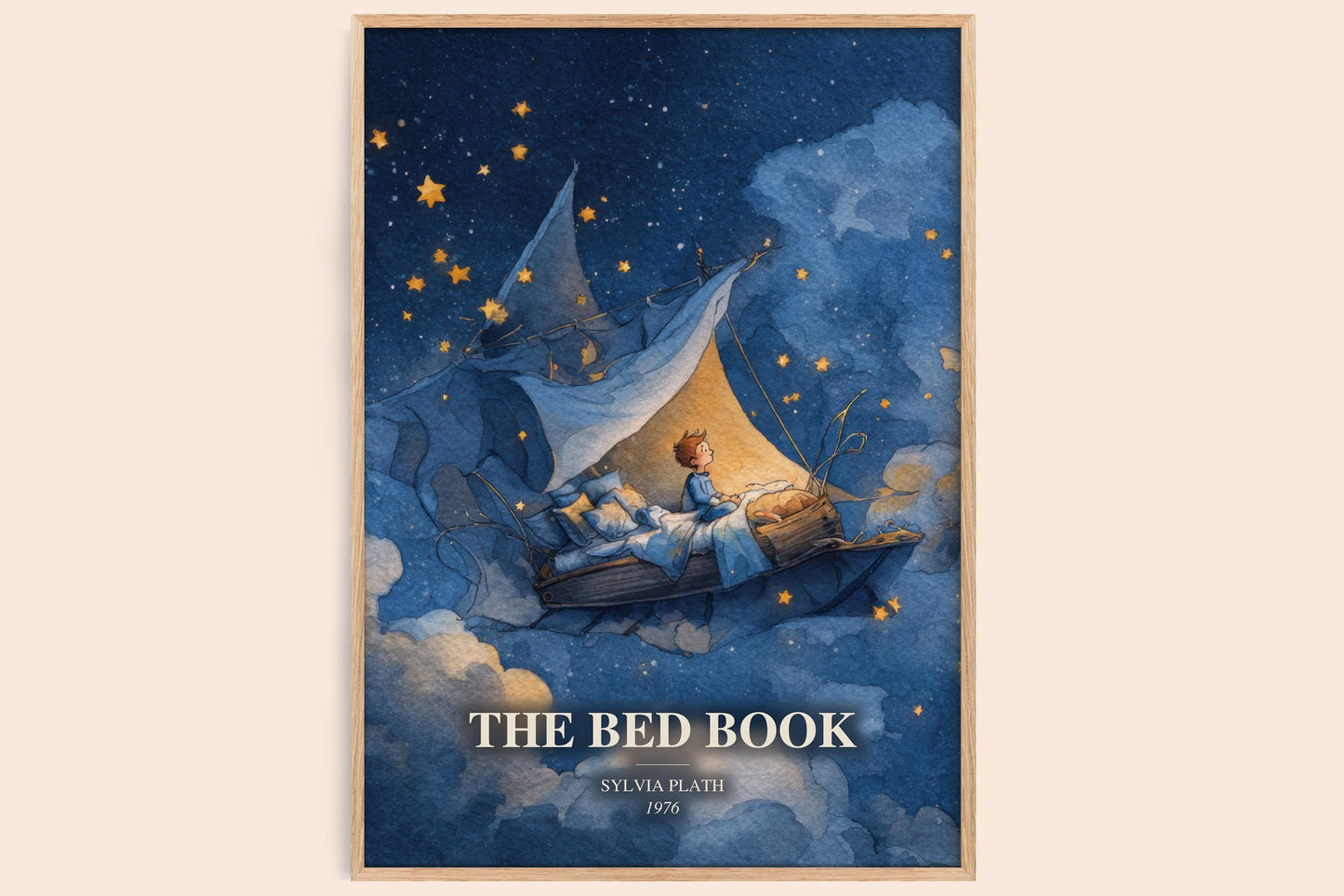 The Bed Book watercolour book poster by Sylvia Plath – framed literary art print