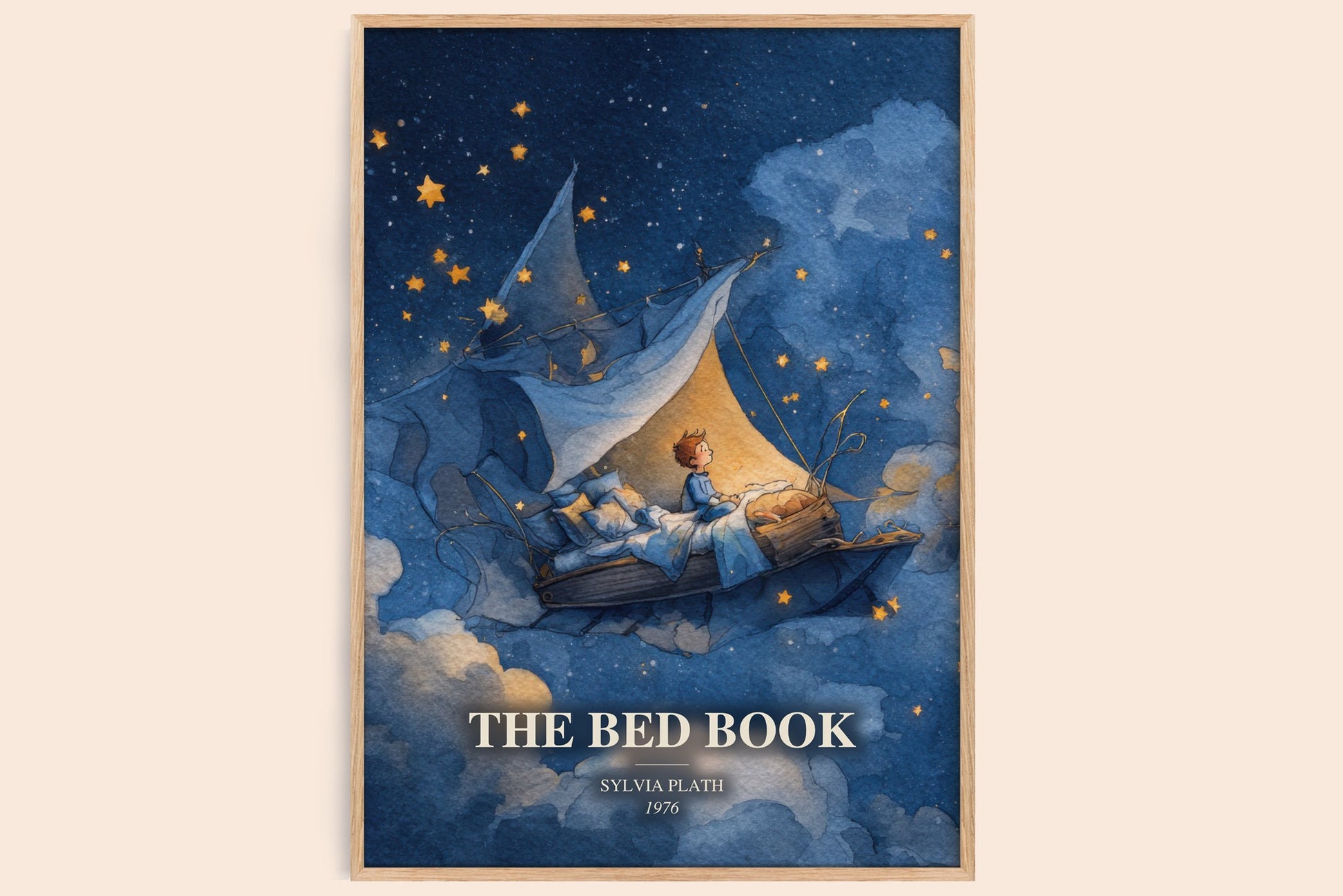 The Bed Book watercolour book poster by Sylvia Plath – framed literary art print