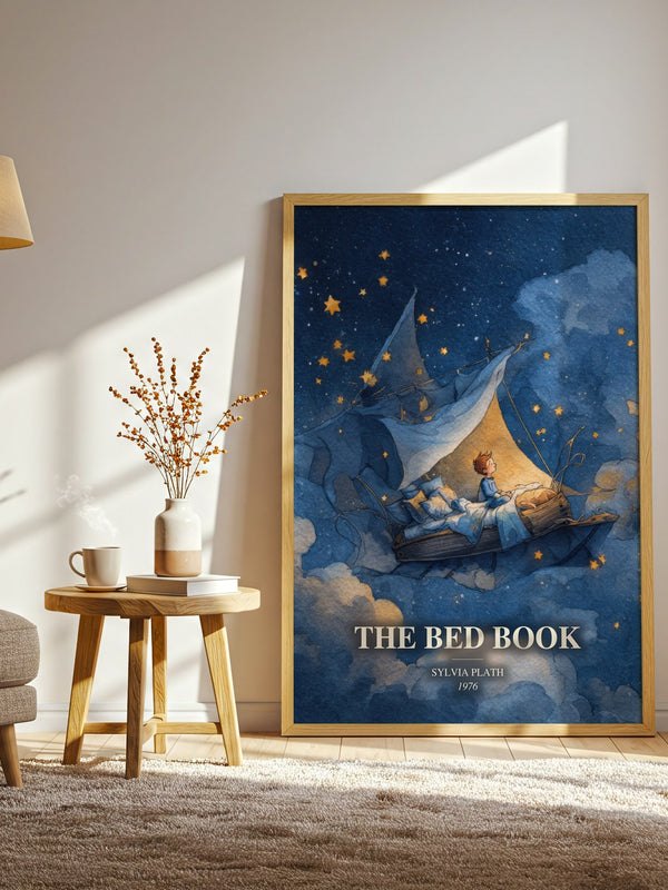 The Bed Book watercolour print in frame leaning in hallway – poetry wall art