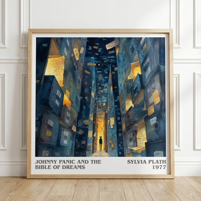Johnny Panic And The Bible Of Dreams literary print in frame leaning in hallway – childrens wall art