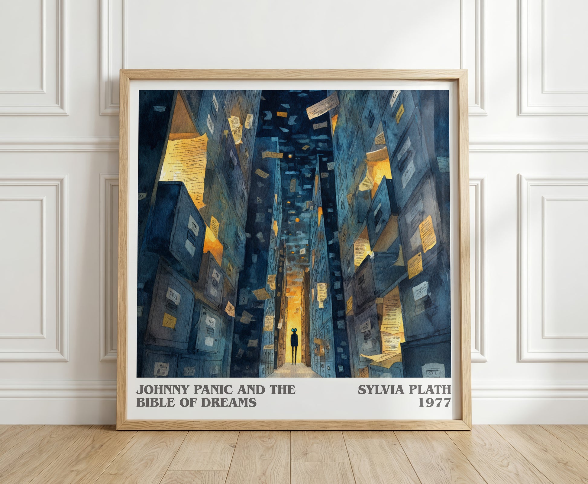 Johnny Panic And The Bible Of Dreams literary print in frame leaning in hallway – childrens wall art