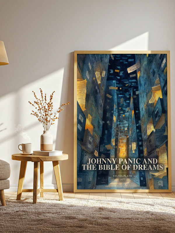 Johnny Panic And The Bible Of Dreams watercolour print in frame leaning in hallway – literary fiction wall art