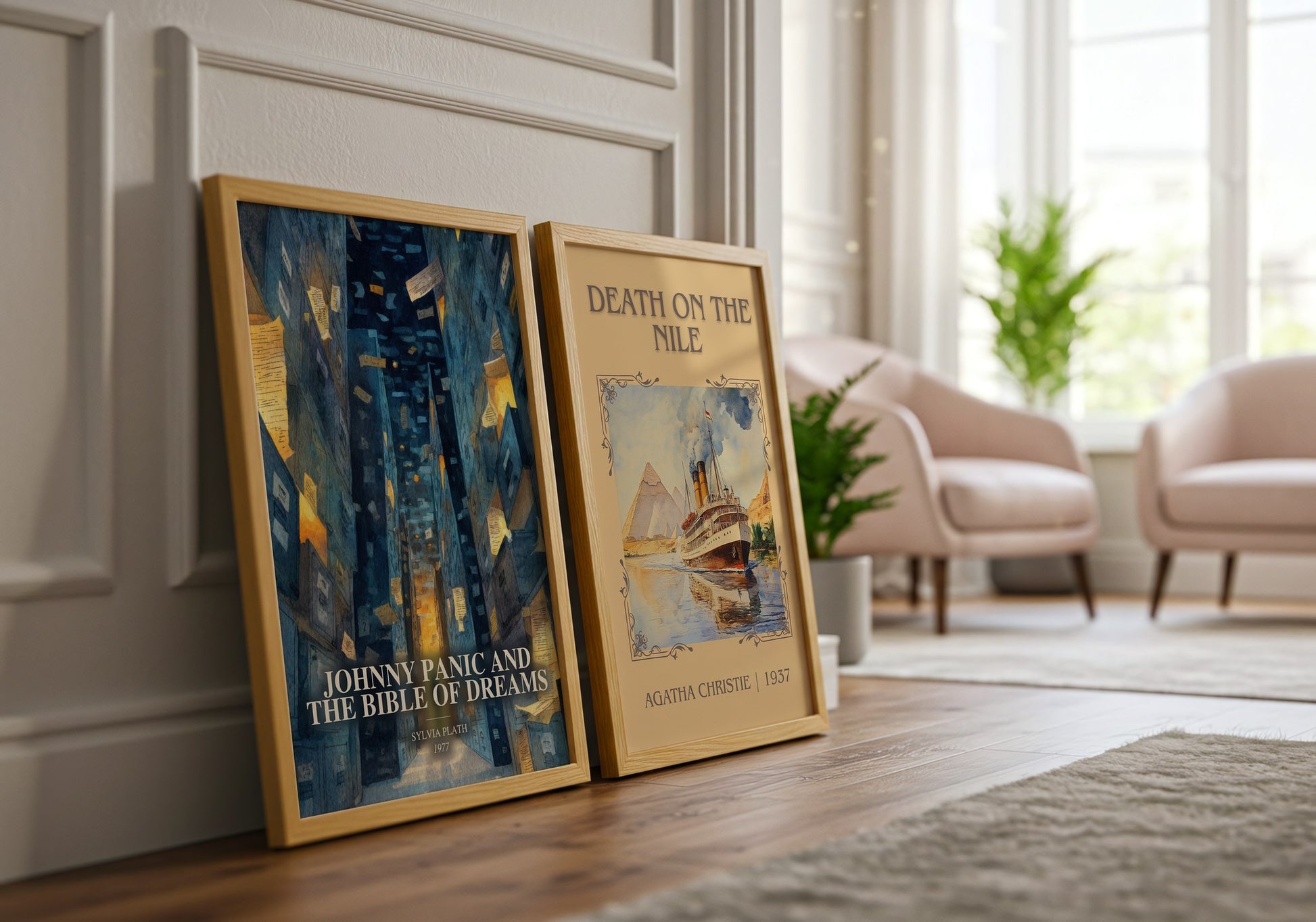 Johnny Panic And The Bible Of Dreams watercolour print framed by window – literary home decor