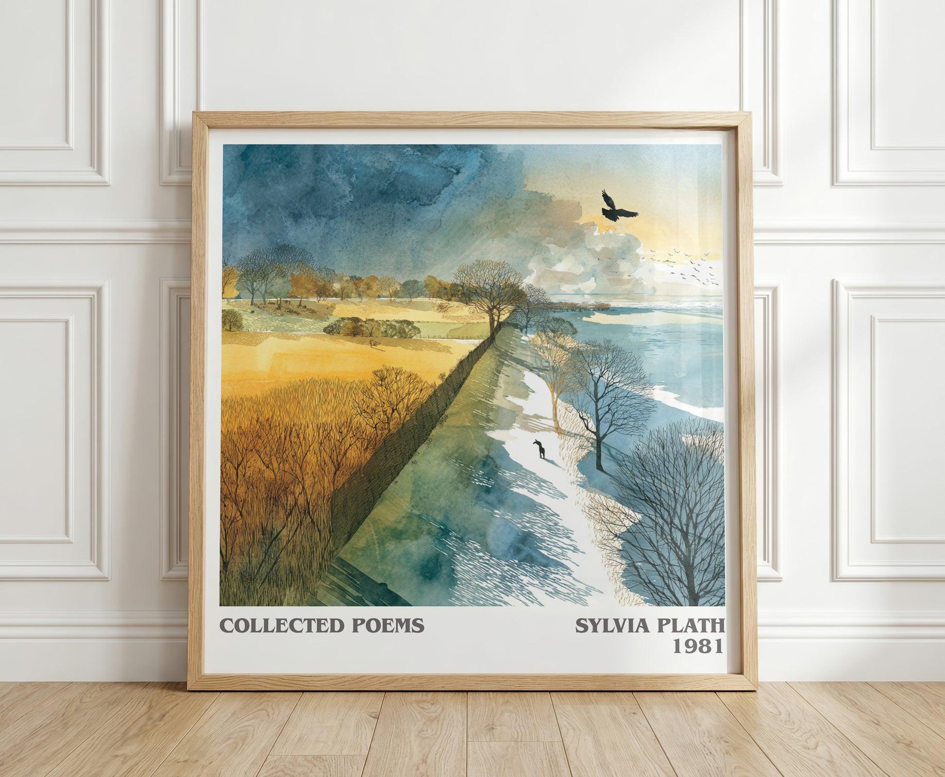 The Collected Poems literary print in frame leaning in hallway – non fiction wall art