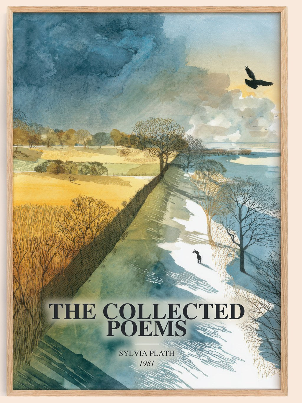 The Collected Poems watercolour book poster by Sylvia Plath – framed literary art print