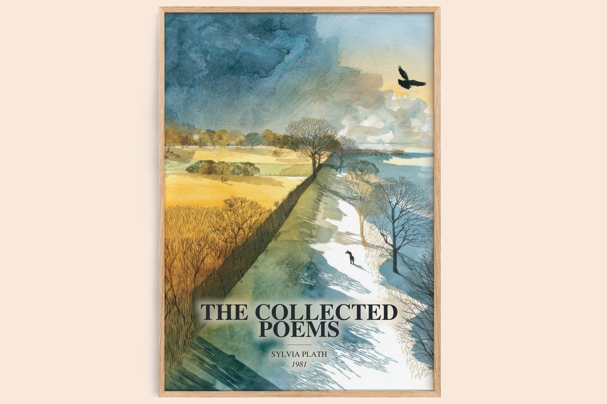 The Collected Poems watercolour book poster by Sylvia Plath – framed literary art print