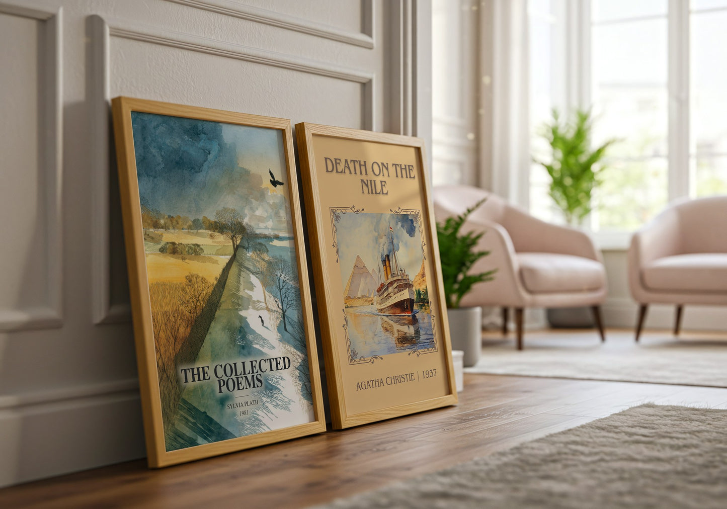 The Collected Poems watercolour print framed by window – literary home decor