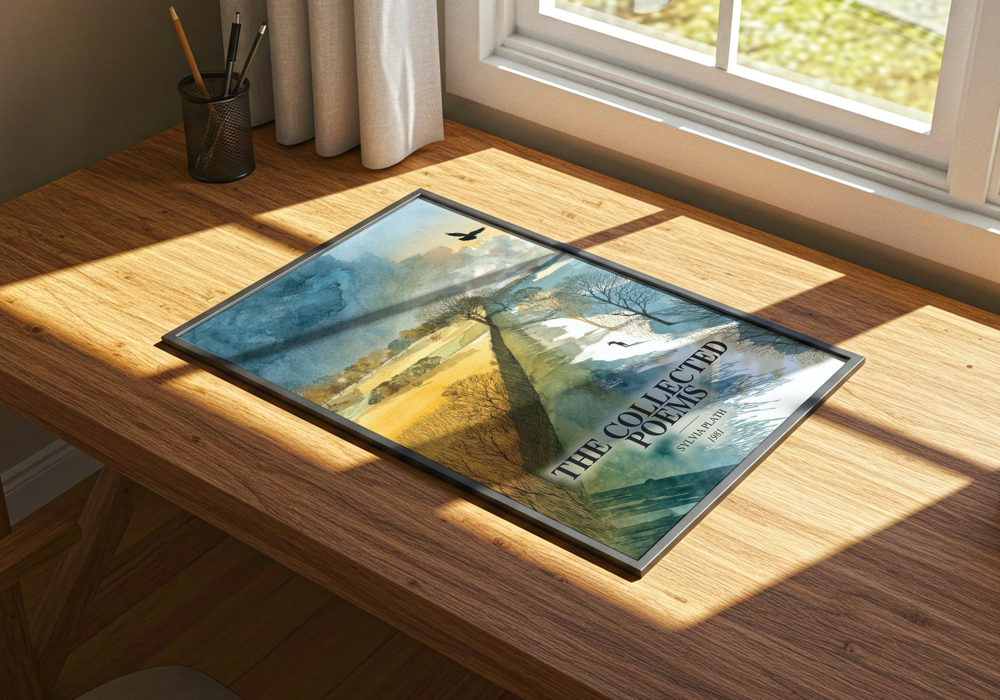 The Collected Poems watercolour book poster framed on wall – poetry wall art