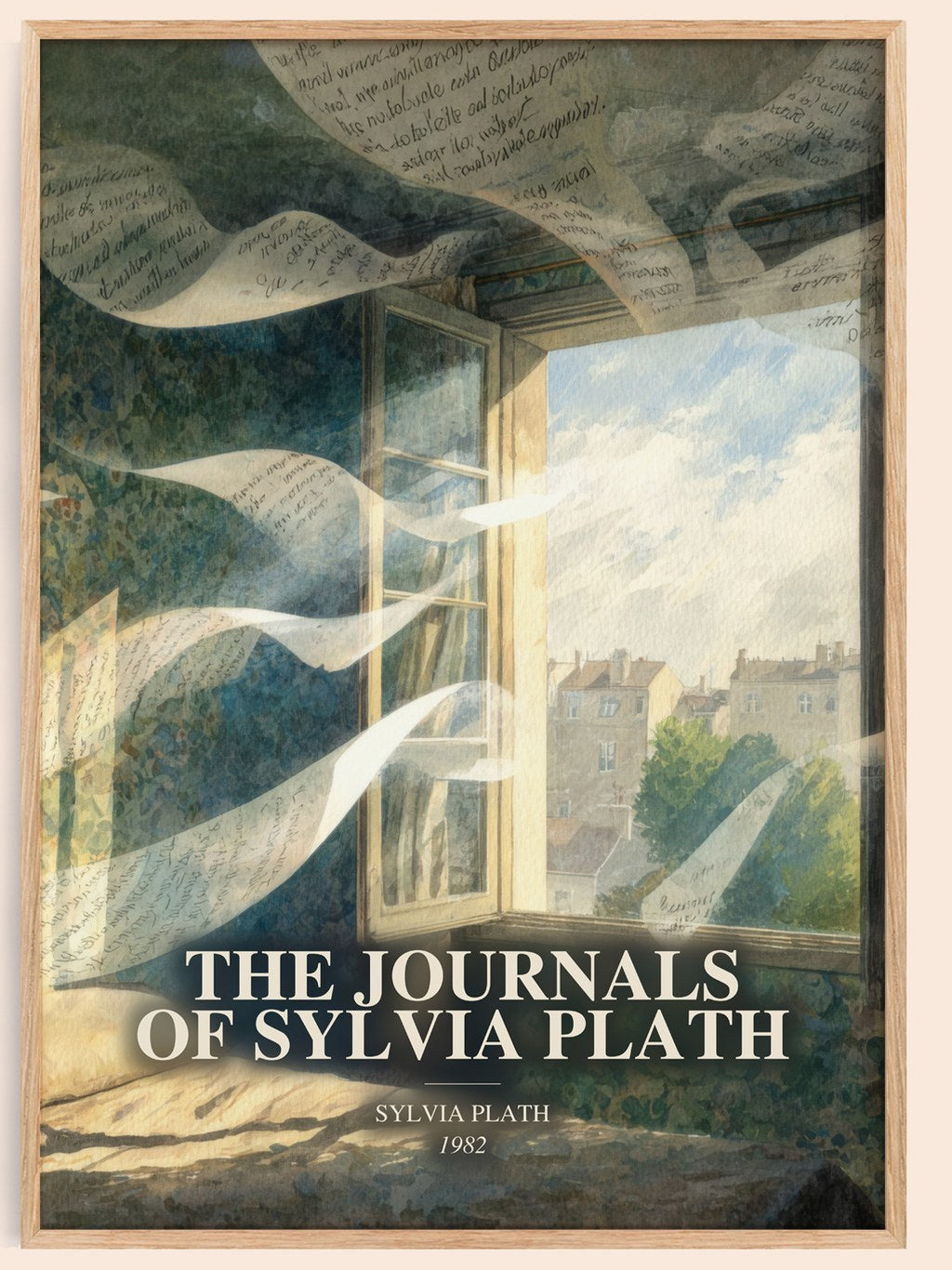 The Journals Of Sylvia Plath watercolour book poster by Sylvia Plath – framed literary art print