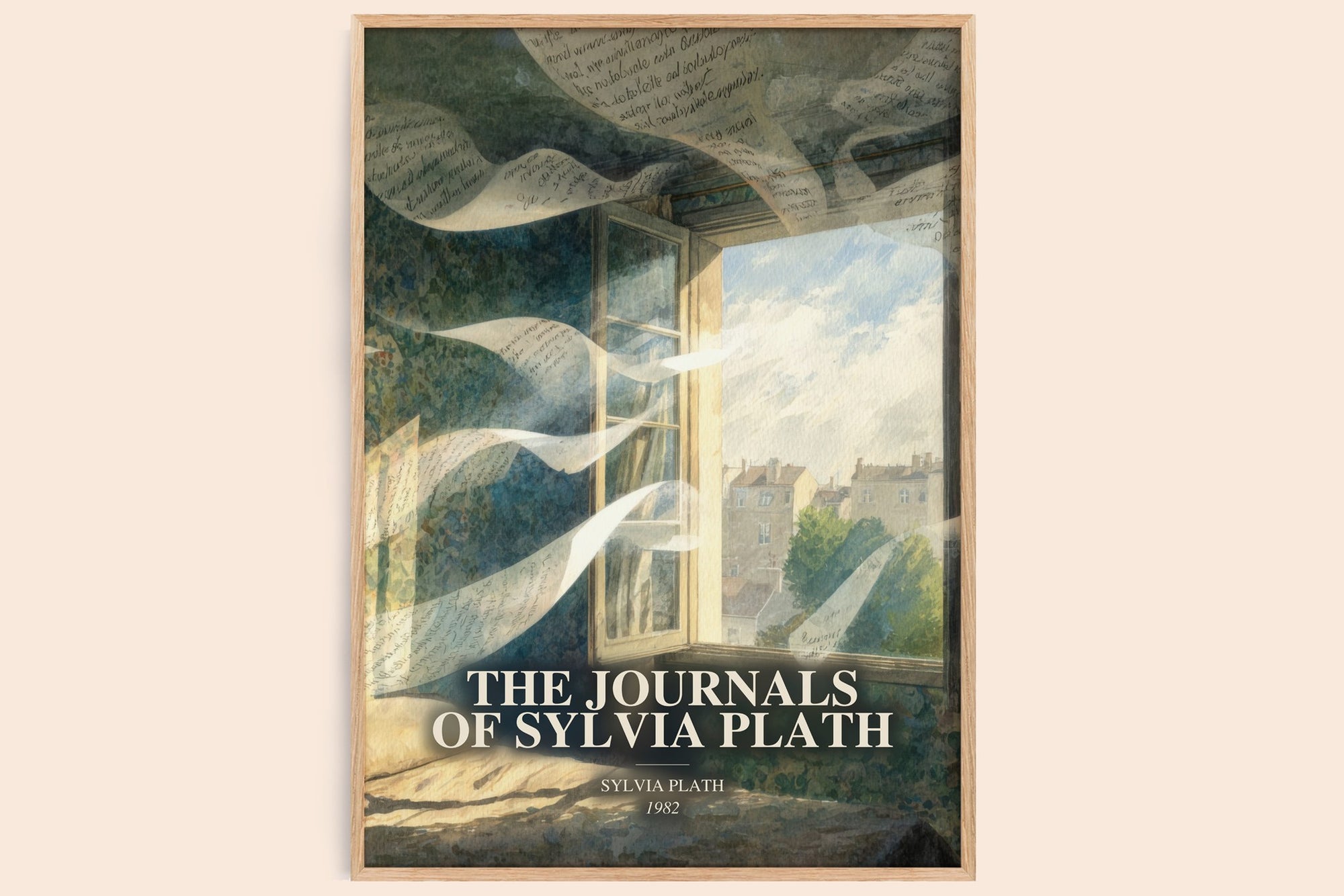 The Journals Of Sylvia Plath watercolour book poster by Sylvia Plath – framed literary art print