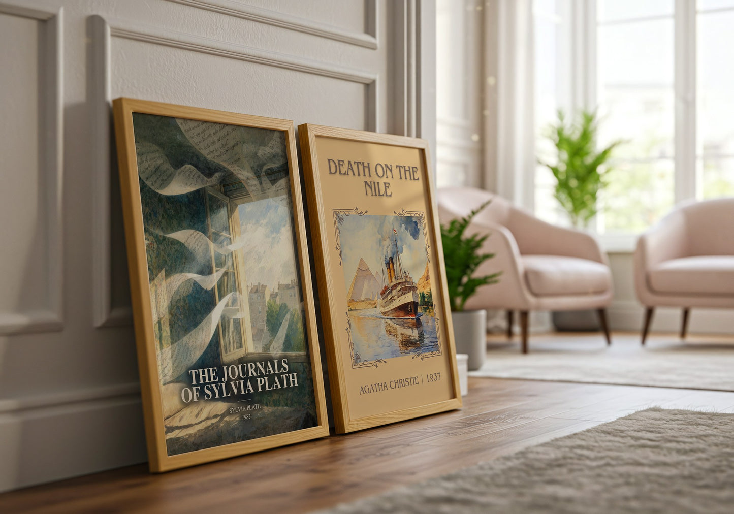 The Journals Of Sylvia Plath watercolour print framed by window – literary home decor